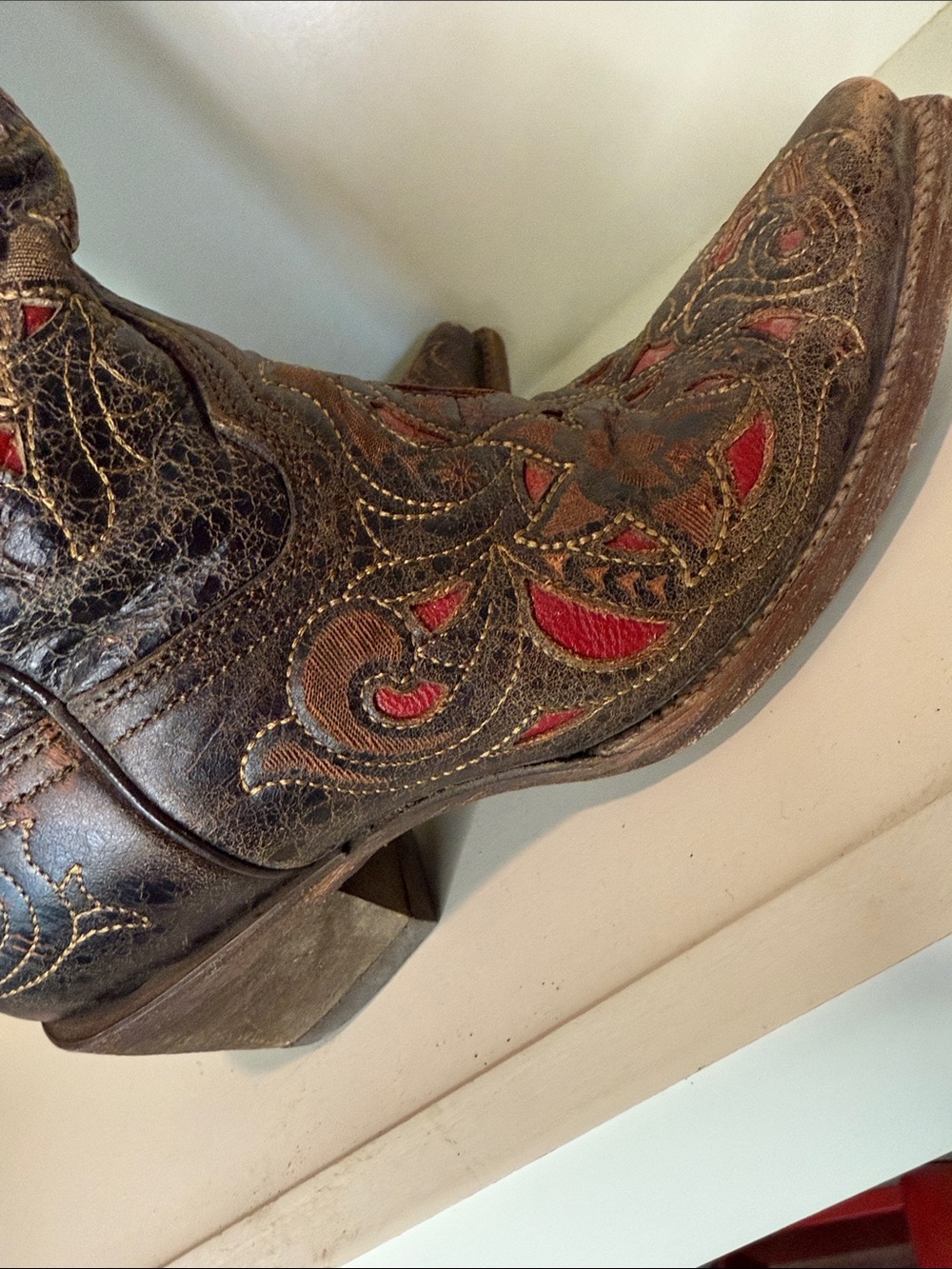 Corral Western Leather Cowgirl Boots with Red Inset Embroidery - Women - Picture 8 of 9
